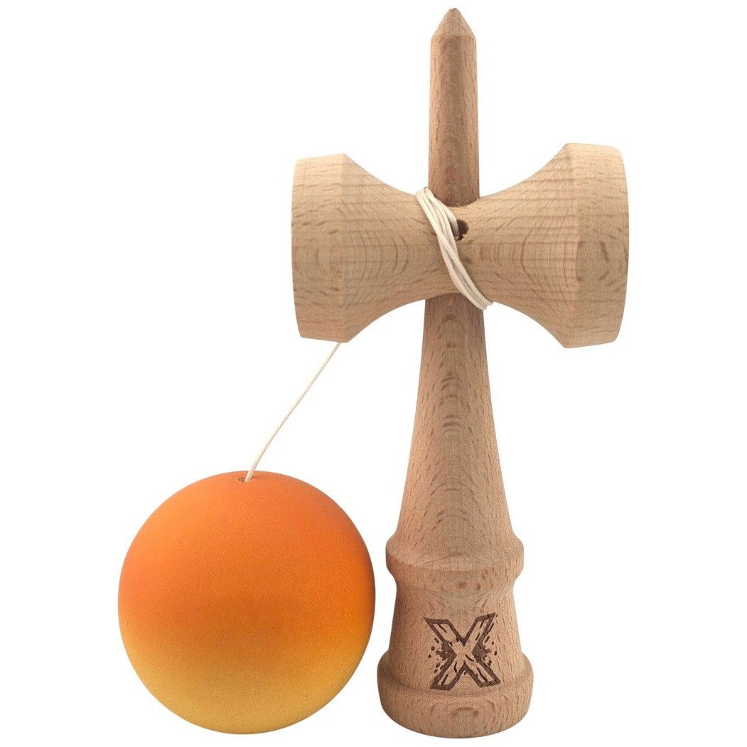 Kendama X Originala, Profesionala, Flippy, Rubber Grip, din Lemn, 18 cm, Portocaliu/Galben [4]