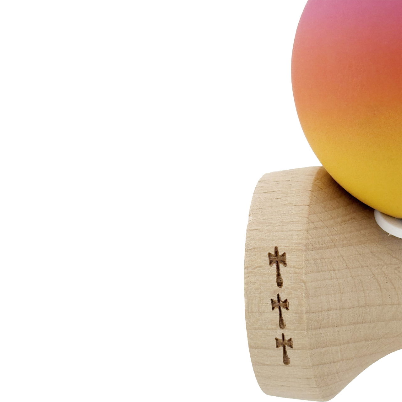 Kendama X Originala, Profesionala, Flippy, Rubber Grip, din Lemn, 18 cm, V3, Roz/Portocaliu/Galben [8]