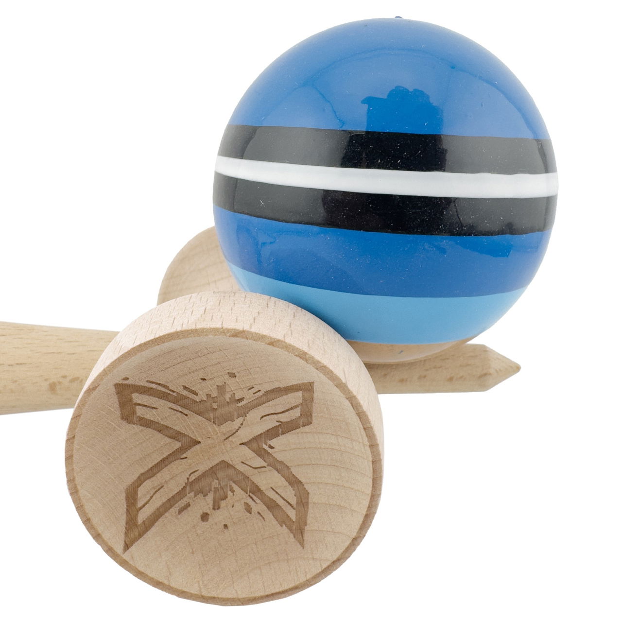 Kendama X Originala, Profesionala, Flippy, SATURN Blue Planet, Super Sticky cu Cupe Mari KING SIZE V3, Gaura in Baza, Rulment Metalic, din lemn 18 cm, Ata 62/65 cm, Albastru [9]