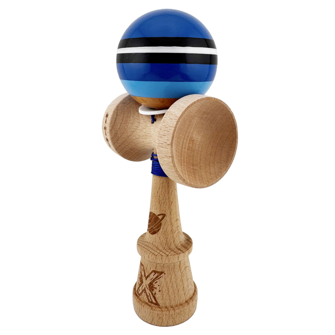 Kendama X Originala, Profesionala, Flippy, SATURN Blue Planet, Super Sticky cu Cupe Mari KING SIZE V3, Gaura in Baza, Rulment Metalic, din lemn 18 cm, Ata 62/65 cm, Albastru [3]