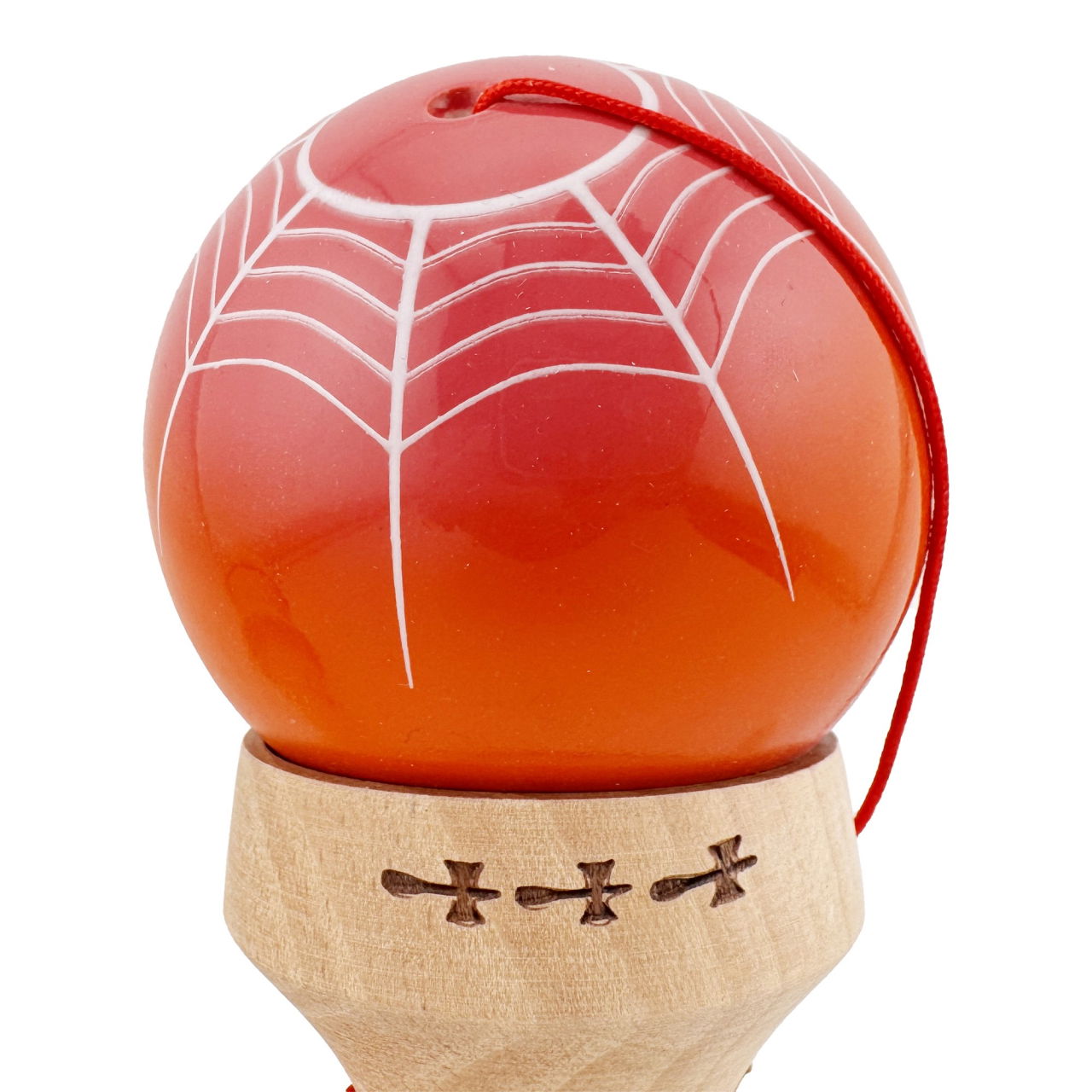 Kendama X Originala, Profesionala, Flippy, SPIDER KING, Super Sticky cu Cupe Mari KING SIZE V3, Gaura in Baza, Rulment Metalic, din lemn 18 cm, Ata 62/65 cm, Rosu/Maro [10]