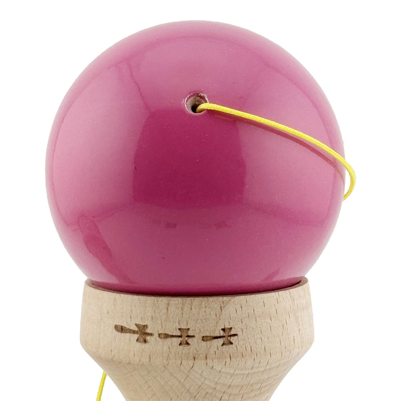 Kendama X Originala, Profesionala, Flippy, Super Sticky cu Cupe Mari KING SIZE V3, Gaura in Baza, Rulment Metalic, din lemn 18 cm, Ata 62/65 cm, Bicolor Roz inchis/Alb [10]