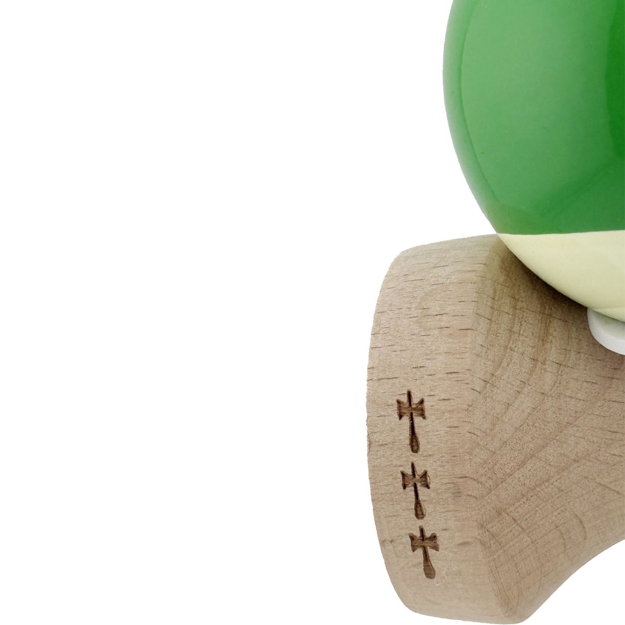 Kendama X Originala, Profesionala, Flippy, Super Sticky cu Cupe Mari KING SIZE V3, Gaura in Baza, Rulment Metalic, din lemn 18 cm, Ata 62/65 cm, Bicolor Verde/Alb [8]