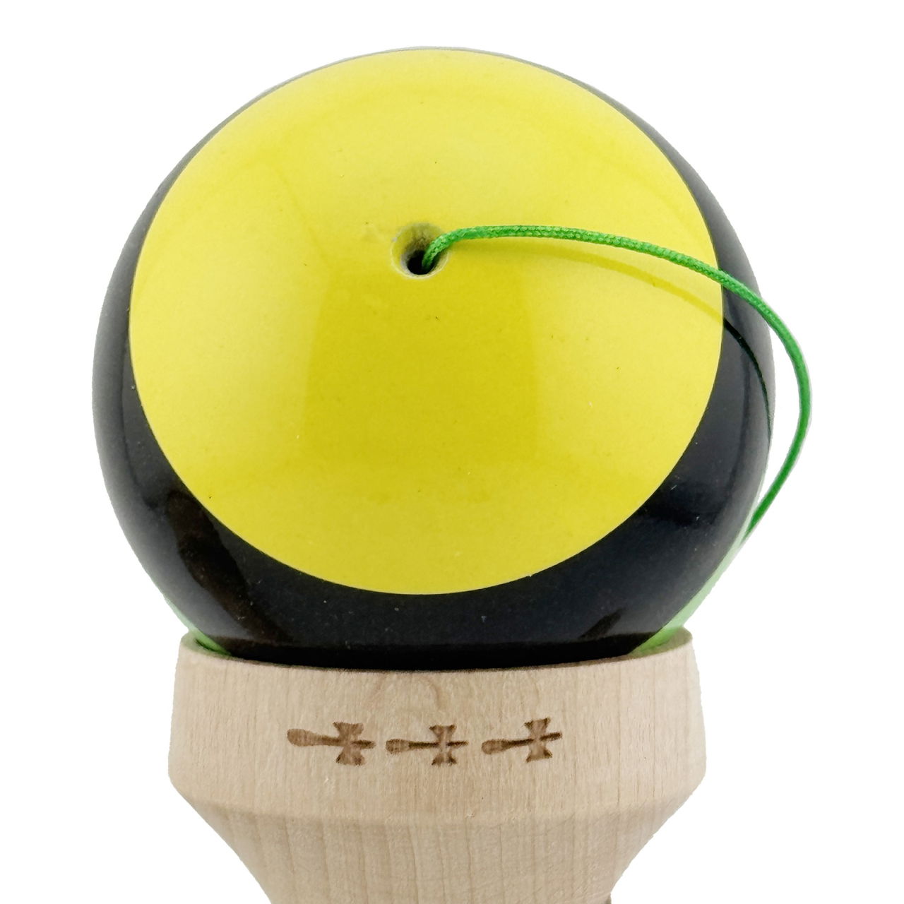Kendama X Originala, Profesionala, Flippy, Super Sticky cu Cupe Mari KING SIZE V3, Gaura in Baza, Rulment Metalic, din lemn 18 cm, Ata 62/65 cm, Galben/Negru/Verde [10]