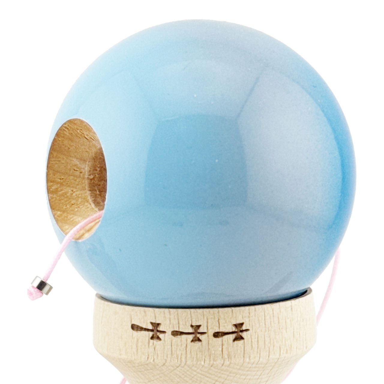 Kendama X Originala, Profesionala, Flippy, Super Sticky cu Cupe Mari KING SIZE V3, Gaura in Baza, Rulment Metalic, din lemn 18 cm, Ata 62/65 cm, Gradient Albastru/Gri/Bleu [11]