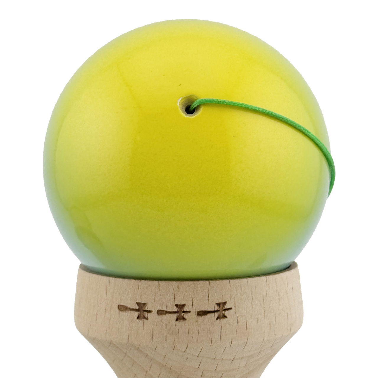 Kendama X Originala, Profesionala, Flippy, Super Sticky cu Cupe Mari KING SIZE V3, Gaura in Baza, Rulment Metalic, din lemn 18 cm, Ata 62/65 cm, Gradient Galben/Albastru/Verde [10]
