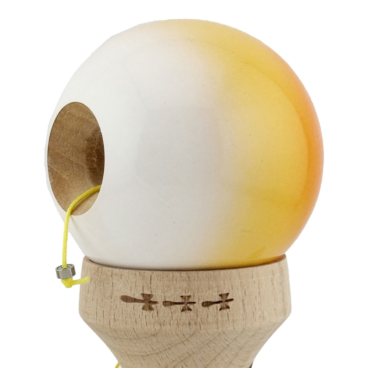 Kendama X Originala, Profesionala, Flippy, Super Sticky cu Cupe Mari KING SIZE V3, Gaura in Baza, Rulment Metalic, din lemn 18 cm, Ata 62/65 cm, Gradient Portocaliu/Galben/Alb [7]