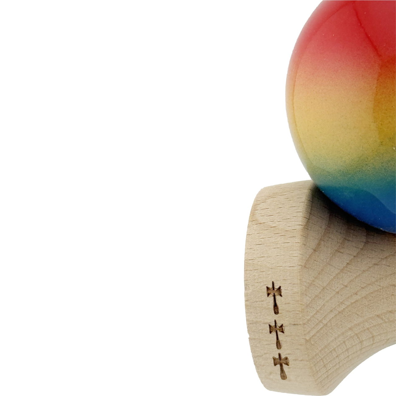 Kendama X Originala, Profesionala, Flippy, Super Sticky cu Cupe Mari KING SIZE V3, Gaura in Baza, Rulment Metalic, din lemn 18 cm, Ata 62/65 cm, Gradient Rosu/Galben/Albastru [8]