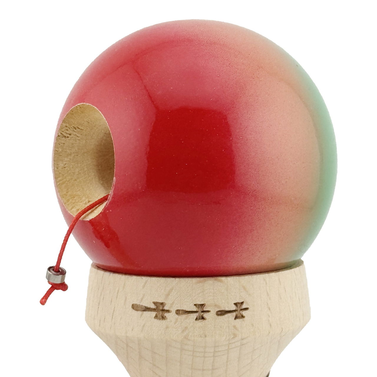 Kendama X Originala, Profesionala, Flippy, Super Sticky cu Cupe Mari KING SIZE V3, Gaura in Baza, Rulment Metalic, din lemn 18 cm, Ata 62/65 cm, Gradient Verde/Portocaliu/Rosu [7]