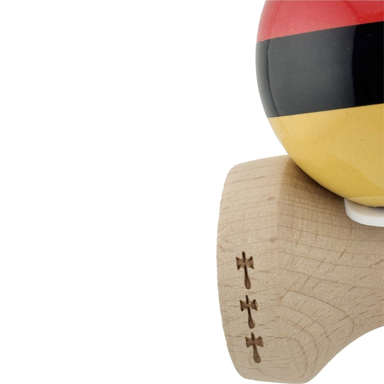 Kendama X Originala, Profesionala, Flippy, Super Sticky cu Cupe Mari KING SIZE V3, Gaura in Baza, Rulment Metalic, din lemn 18 cm, Ata 62/65 cm, Rosu/Negru/Galben  [8]