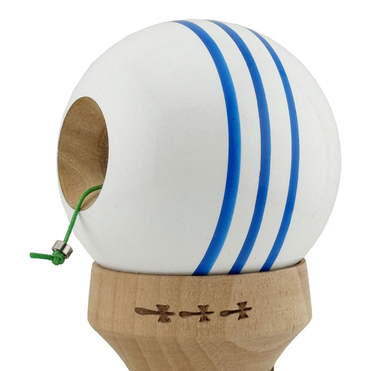 Kendama X Originala, Profesionala, Flippy, Super Sticky cu Cupe Mari KING SIZE V3, Gaura in Baza, Rulment Metalic, din lemn 18 cm, Ata 62/65 cm, Special Alb/Albastru [7]