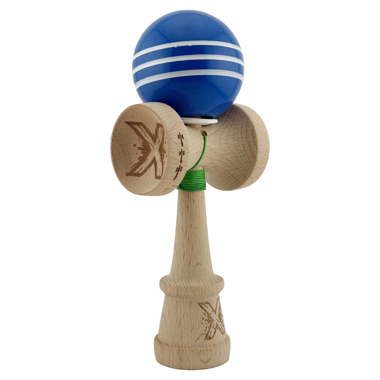 Kendama X Originala, Profesionala, Flippy, Super Sticky cu Cupe Mari KING SIZE V3, Gaura in Baza, Rulment Metalic, din lemn 18 cm, Ata 62/65 cm, Special Albastru/Alb [1]