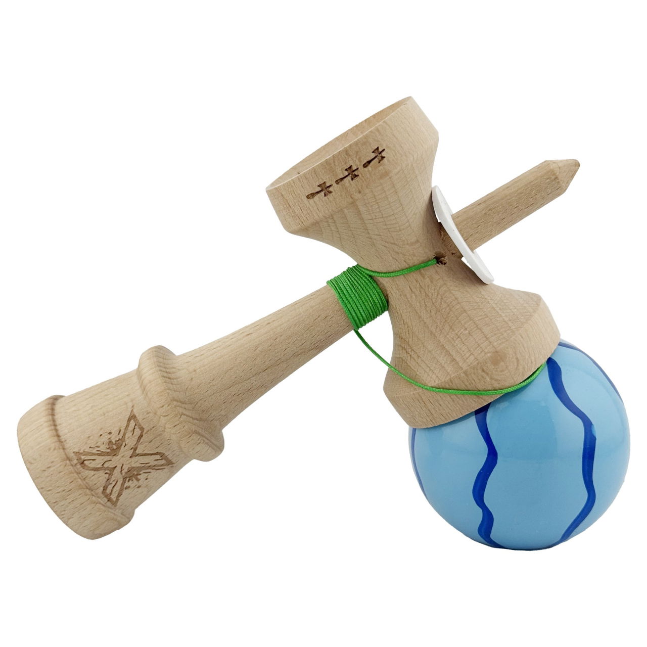 Kendama X Originala, Profesionala, Flippy, Super Sticky cu Cupe Mari KING SIZE V3, Gaura in Baza, Rulment Metalic, din lemn 18 cm, Ata 62/65 cm, Special Albastru deschis [5]