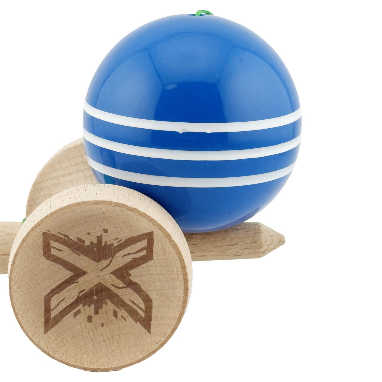 Kendama X Originala, Profesionala, Flippy, Super Sticky cu Cupe Mari KING SIZE V3, Gaura in Baza, Rulment Metalic, din lemn 18 cm, Ata 62/65 cm, Special Albastru/Alb [9]