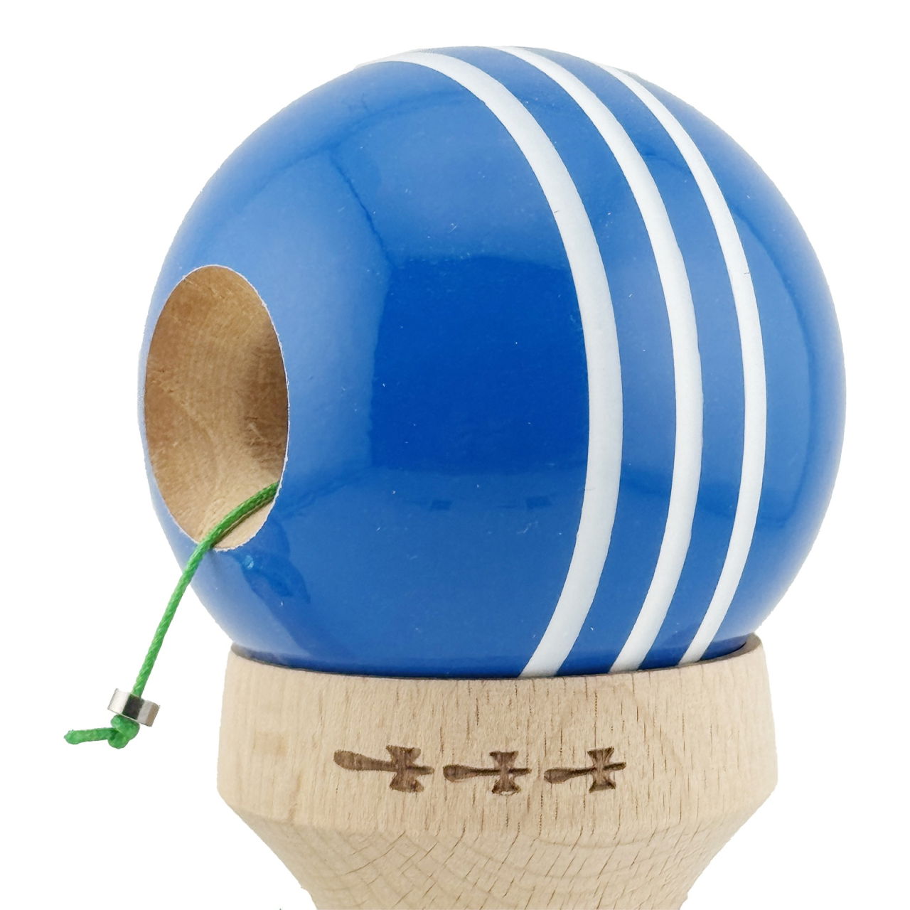 Kendama X Originala, Profesionala, Flippy, Super Sticky cu Cupe Mari KING SIZE V3, Gaura in Baza, Rulment Metalic, din lemn 18 cm, Ata 62/65 cm, Special Albastru/Alb [7]
