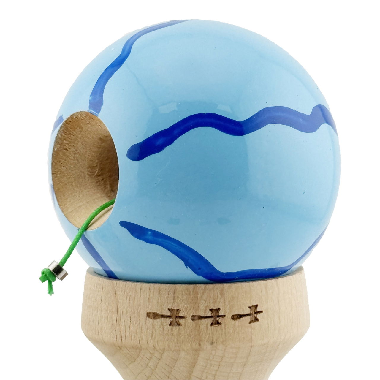 Kendama X Originala, Profesionala, Flippy, Super Sticky cu Cupe Mari KING SIZE V3, Gaura in Baza, Rulment Metalic, din lemn 18 cm, Ata 62/65 cm, Special Albastru deschis [7]