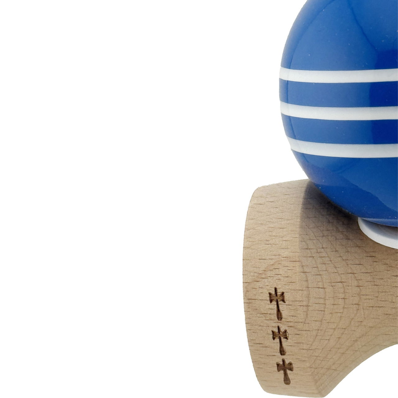 Kendama X Originala, Profesionala, Flippy, Super Sticky cu Cupe Mari KING SIZE V3, Gaura in Baza, Rulment Metalic, din lemn 18 cm, Ata 62/65 cm, Special Albastru/Alb [8]