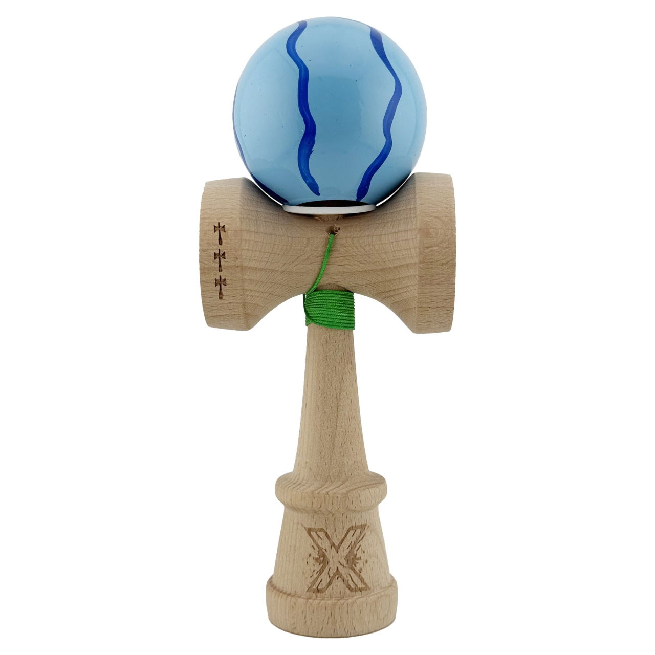 Kendama X Originala, Profesionala, Flippy, Super Sticky cu Cupe Mari KING SIZE V3, Gaura in Baza, Rulment Metalic, din lemn 18 cm, Ata 62/65 cm, Special Albastru deschis [2]