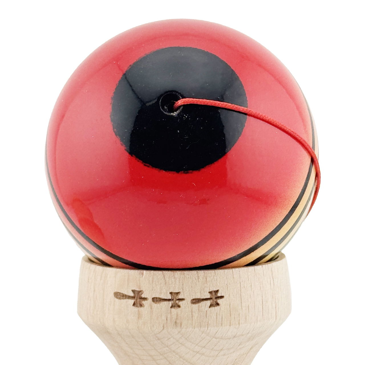 Kendama X Originala, Profesionala, Flippy, Super Sticky cu Cupe Mari KING SIZE V3, Gaura in Baza, Rulment Metalic, din lemn 18 cm, Ata 62/65 cm, Special Rosu/Verde [10]