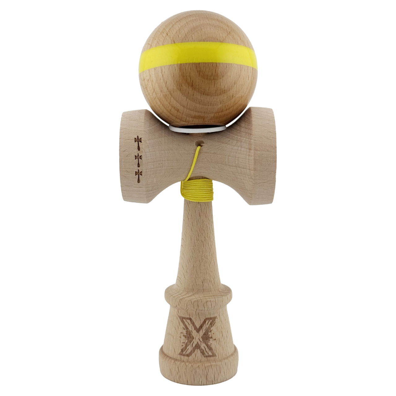 Kendama X Originala, Profesionala, Flippy, Super Sticky, Cupe Mari KING SIZE V3, Gaura in Baza, Rulment Metalic, din lemn 18 cm, Ata 62/65 cm, Original Galben [2]
