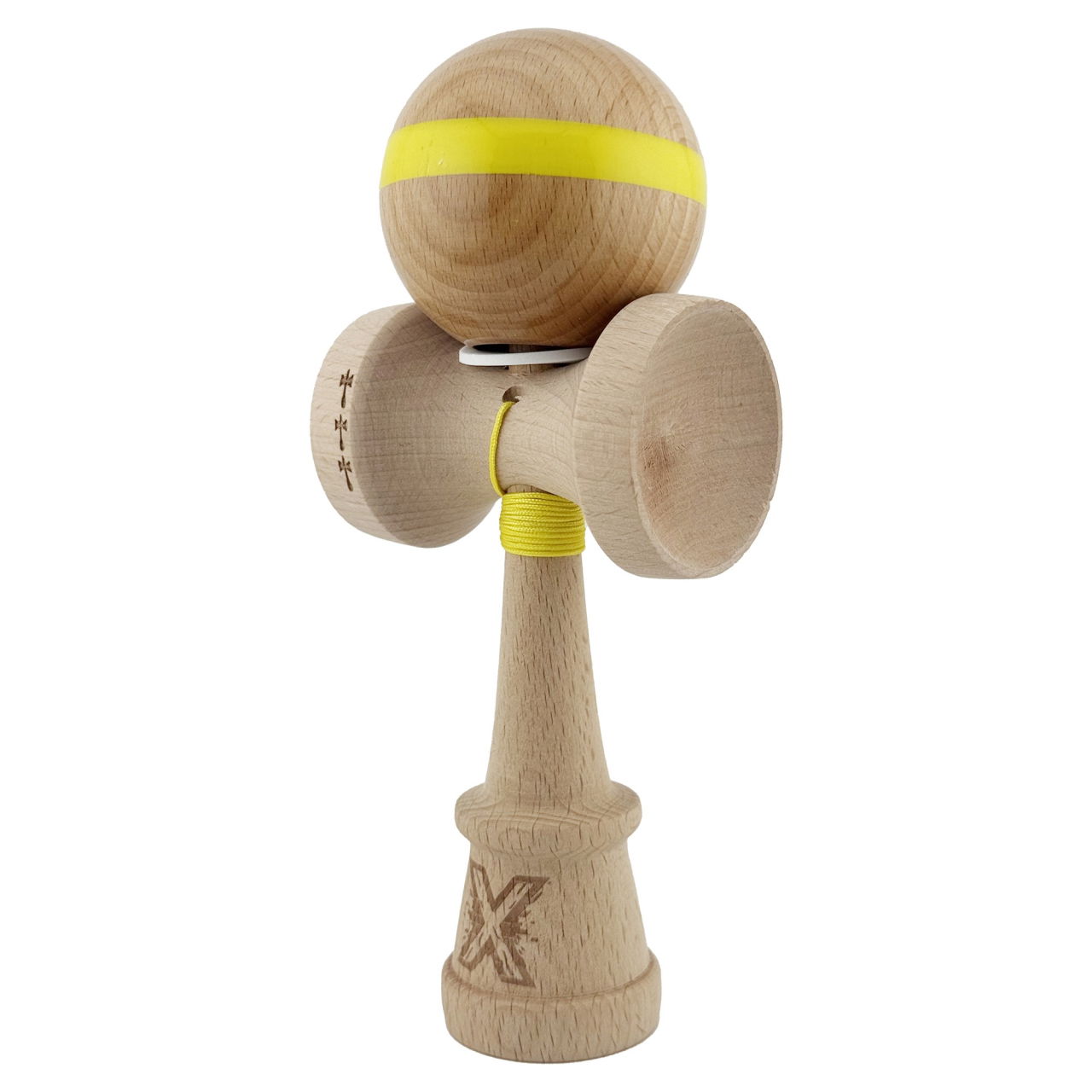 Kendama X Originala, Profesionala, Flippy, Super Sticky, Cupe Mari KING SIZE V3, Gaura in Baza, Rulment Metalic, din lemn 18 cm, Ata 62/65 cm, Original Galben [3]