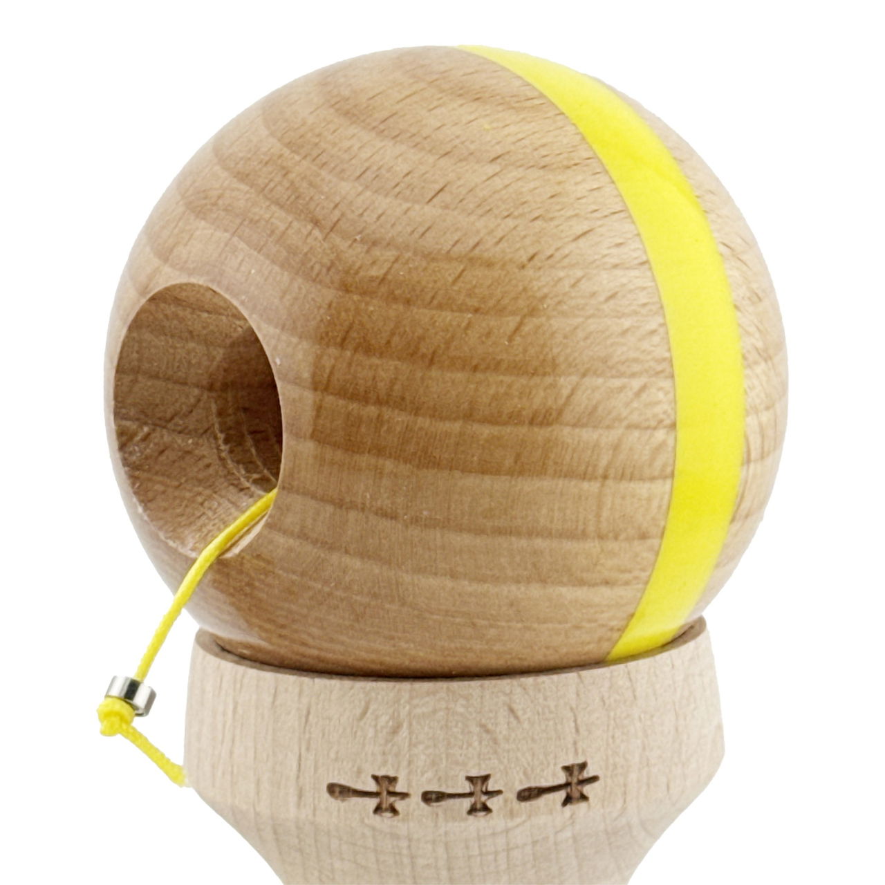 Kendama X Originala, Profesionala, Flippy, Super Sticky, Cupe Mari KING SIZE V3, Gaura in Baza, Rulment Metalic, din lemn 18 cm, Ata 62/65 cm, Original Galben [7]