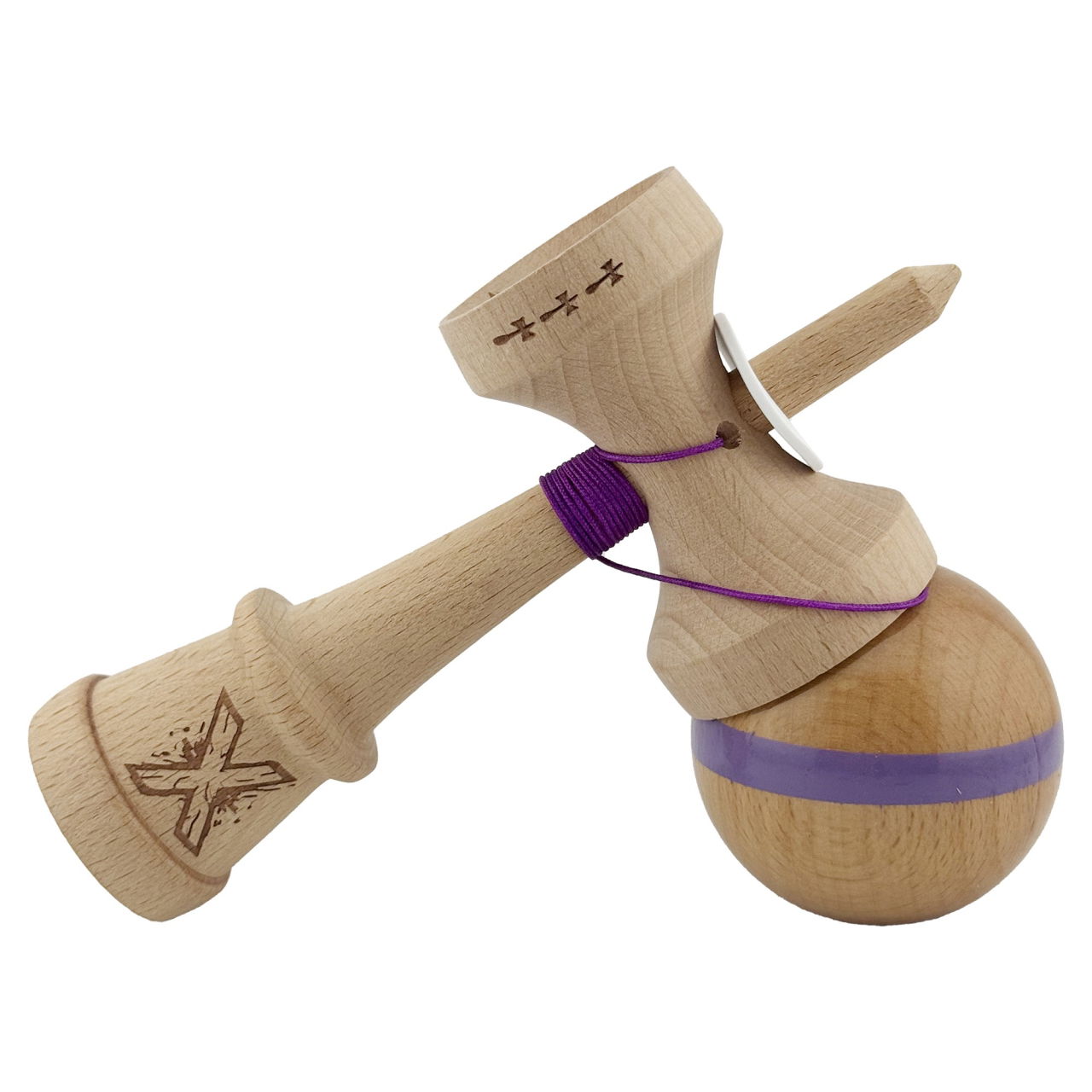 Kendama X Originala, Profesionala, Flippy, Super Sticky, Cupe Mari KING SIZE V3, Gaura in Baza, Rulment Metalic, din lemn 18 cm, Ata 62/65 cm, Original Mov [5]