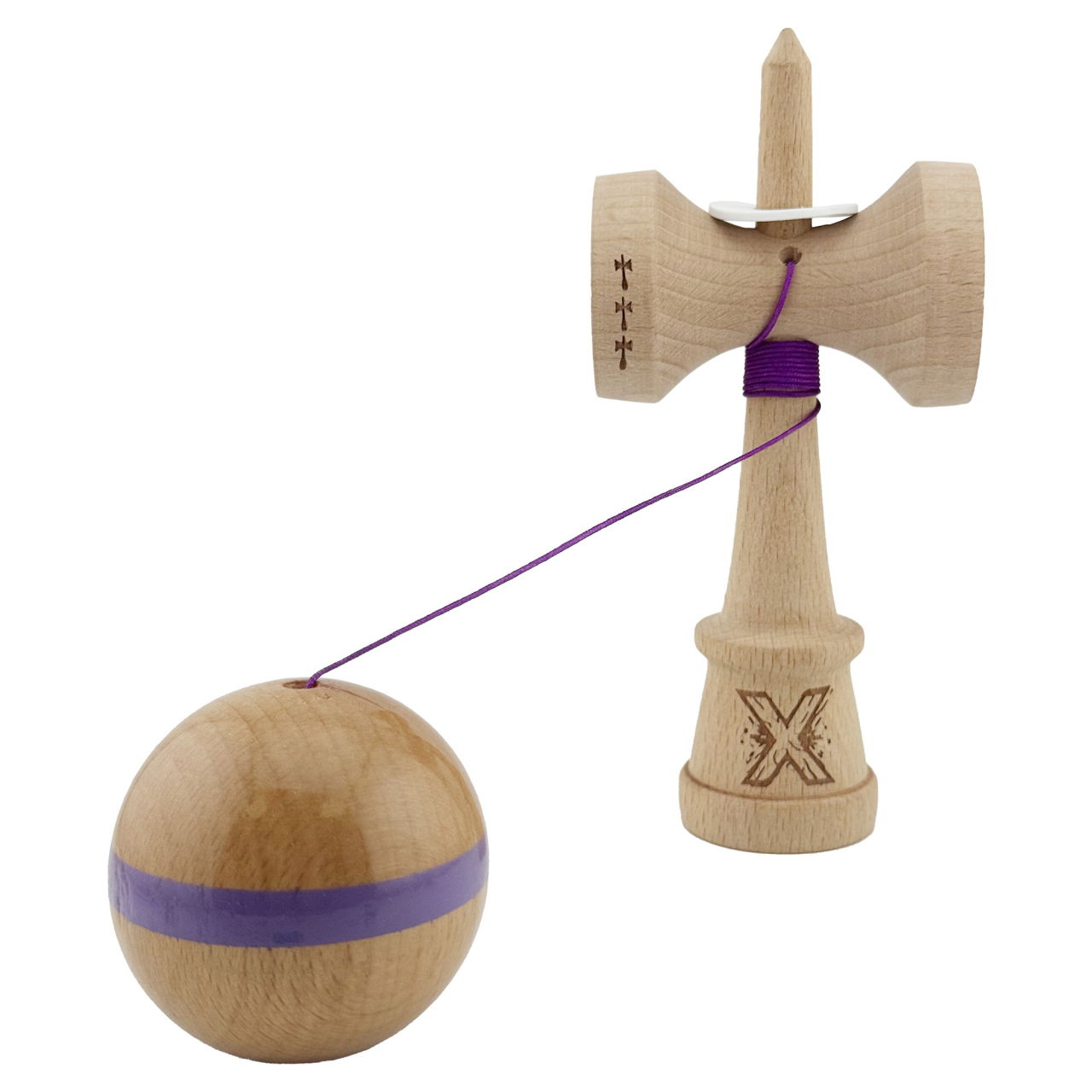 Kendama X Originala, Profesionala, Flippy, Super Sticky, Cupe Mari KING SIZE V3, Gaura in Baza, Rulment Metalic, din lemn 18 cm, Ata 62/65 cm, Original Mov [4]