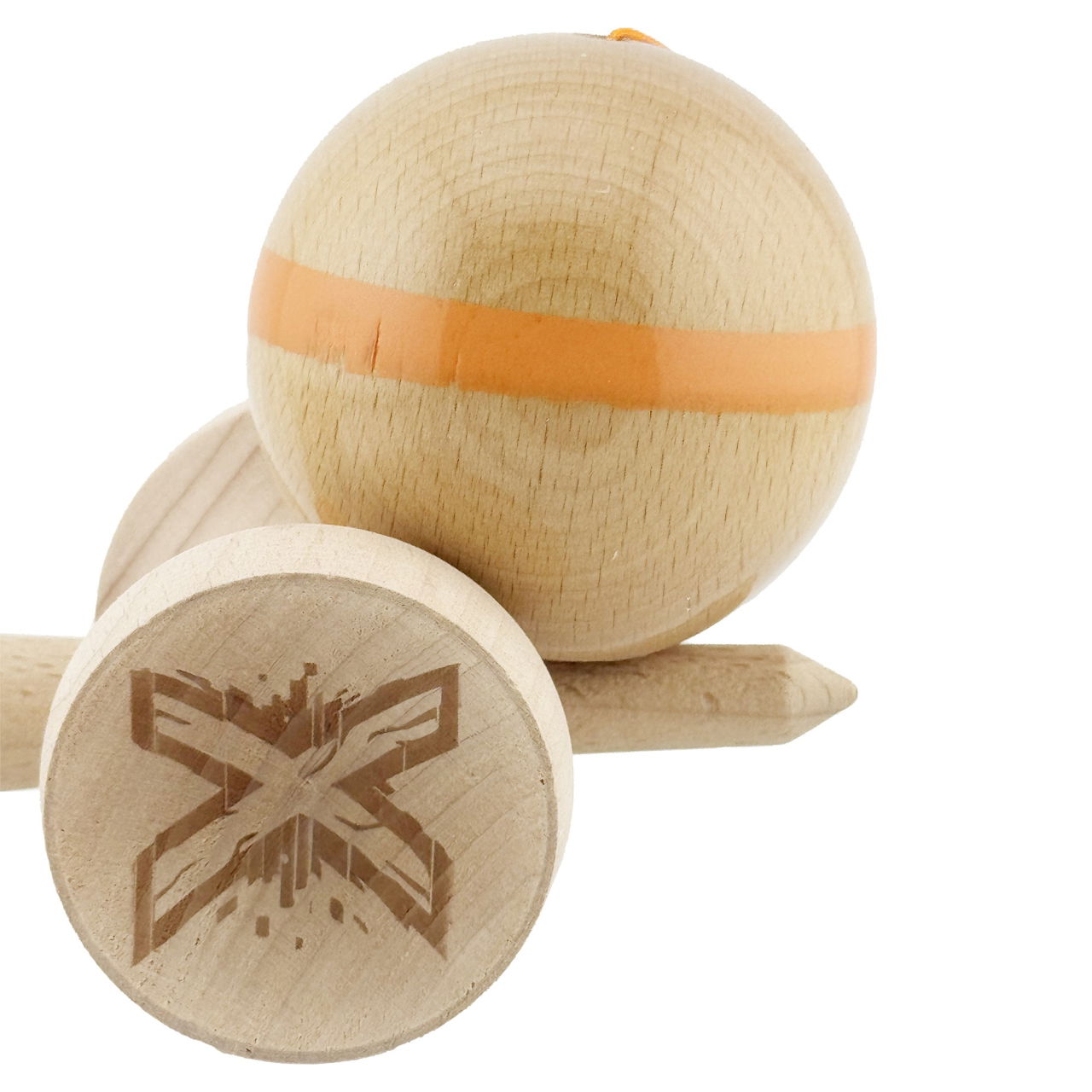Kendama X Originala, Profesionala, Flippy, Super Sticky, Cupe Mari KING SIZE V3, Gaura in Baza, Rulment Metalic, din lemn 18 cm, Ata 62/65 cm, Original Portocaliu [9]