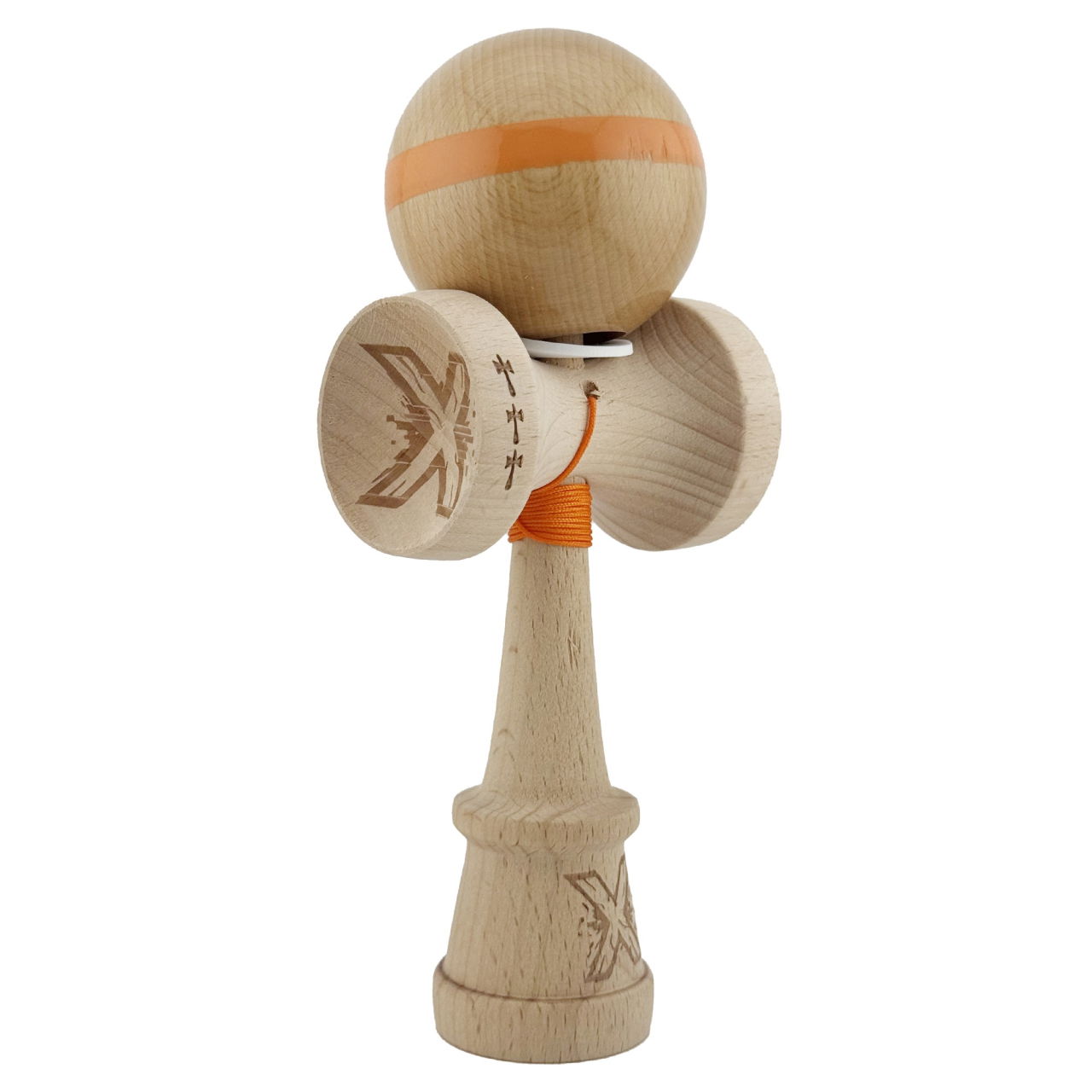 Kendama X Originala, Profesionala, Flippy, Super Sticky, Cupe Mari KING SIZE V3, Gaura in Baza, Rulment Metalic, din lemn 18 cm, Ata 62/65 cm, Original Portocaliu [1]