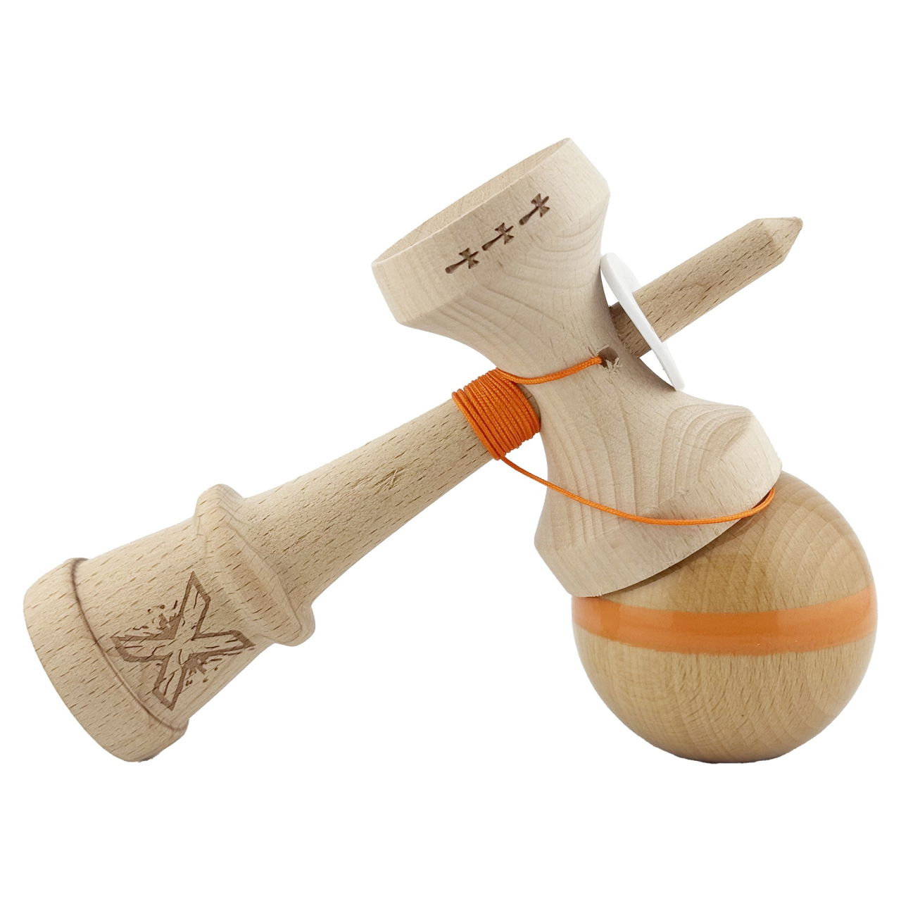 Kendama X Originala, Profesionala, Flippy, Super Sticky, Cupe Mari KING SIZE V3, Gaura in Baza, Rulment Metalic, din lemn 18 cm, Ata 62/65 cm, Original Portocaliu [5]