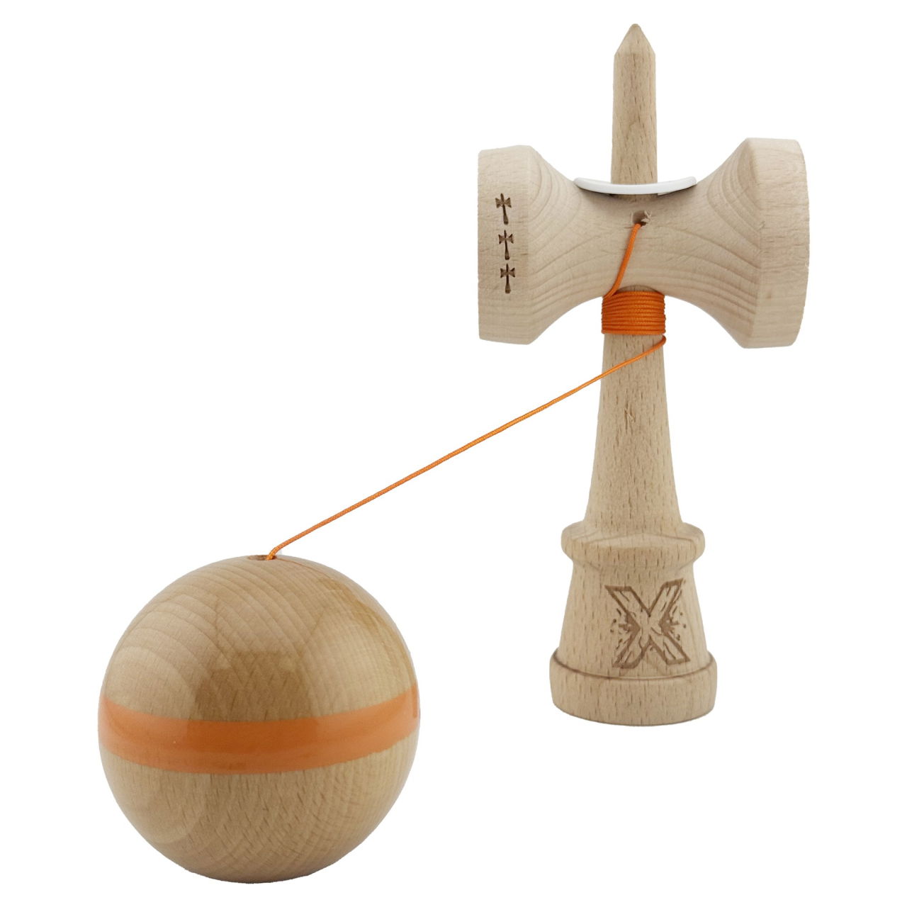 Kendama X Originala, Profesionala, Flippy, Super Sticky, Cupe Mari KING SIZE V3, Gaura in Baza, Rulment Metalic, din lemn 18 cm, Ata 62/65 cm, Original Portocaliu [4]