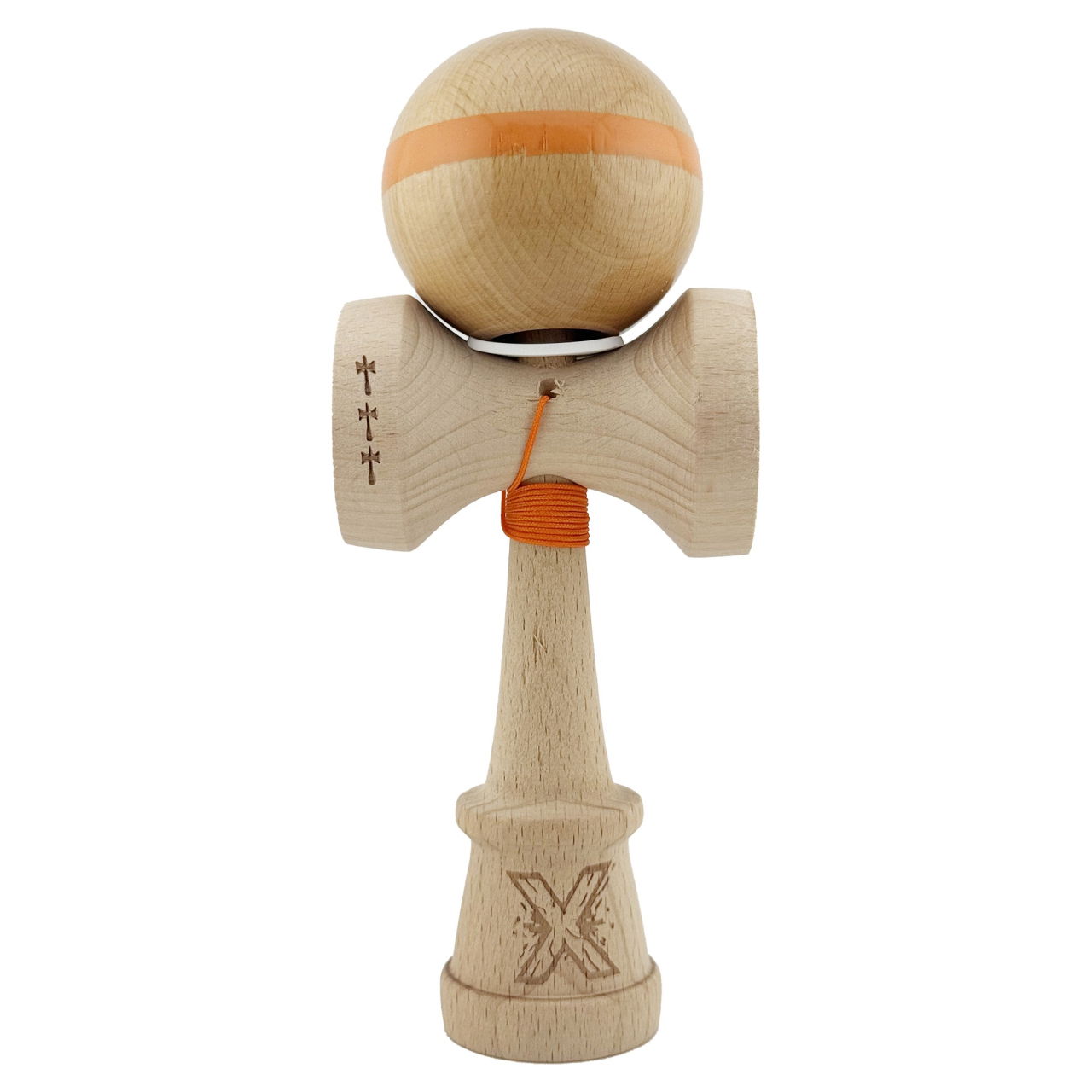 Kendama X Originala, Profesionala, Flippy, Super Sticky, Cupe Mari KING SIZE V3, Gaura in Baza, Rulment Metalic, din lemn 18 cm, Ata 62/65 cm, Original Portocaliu [2]
