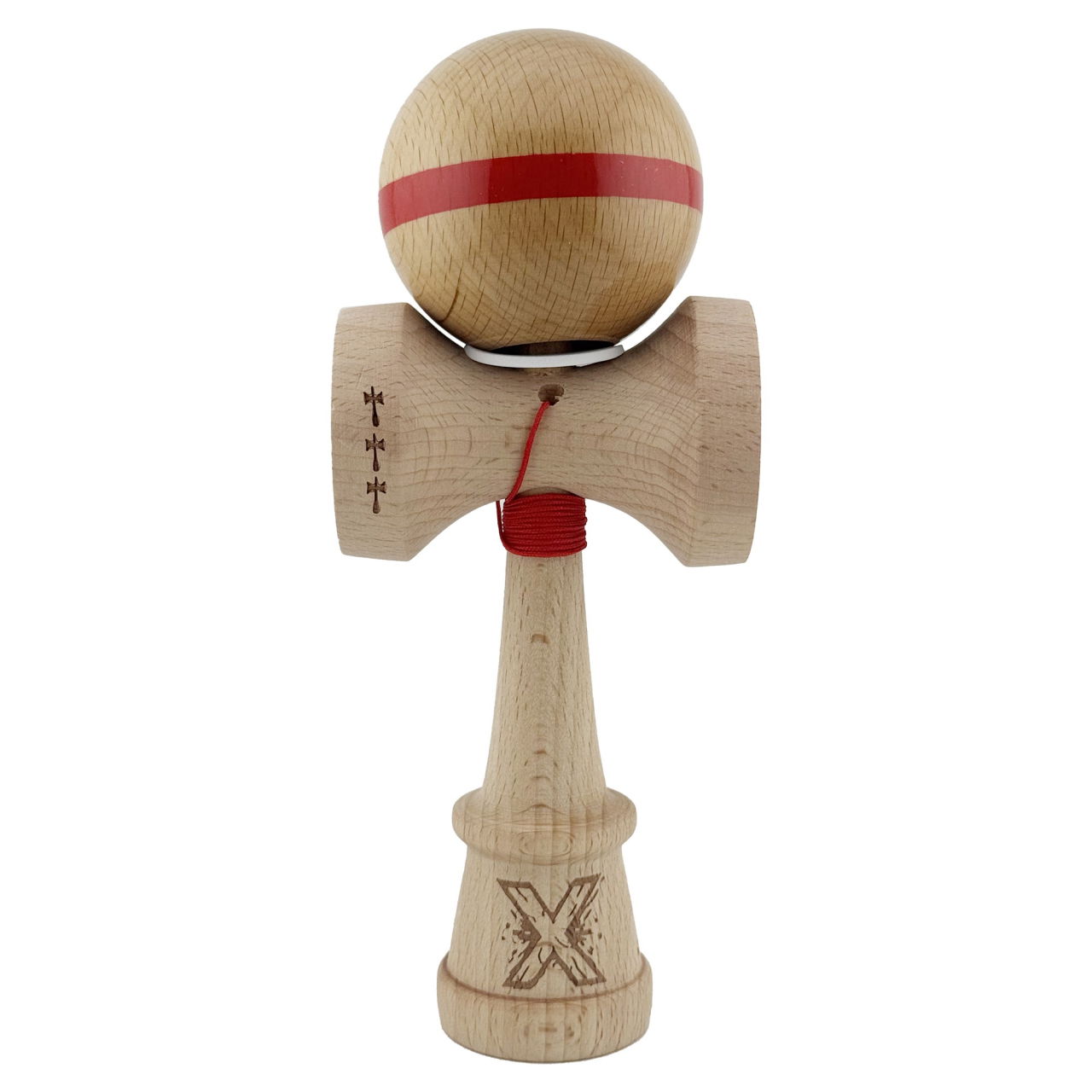 Kendama X Originala, Profesionala, Flippy, Super Sticky, Cupe Mari KING SIZE V3, Gaura in Baza, Rulment Metalic, din lemn 18 cm, Ata 62/65 cm, Original Rosu [2]