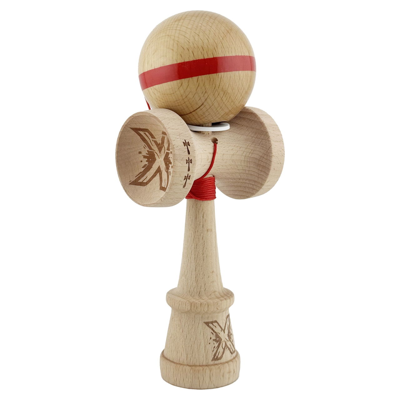 Kendama X Originala, Profesionala, Flippy, Super Sticky, Cupe Mari KING SIZE V3, Gaura in Baza, Rulment Metalic, din lemn 18 cm, Ata 62/65 cm, Original Rosu [1]
