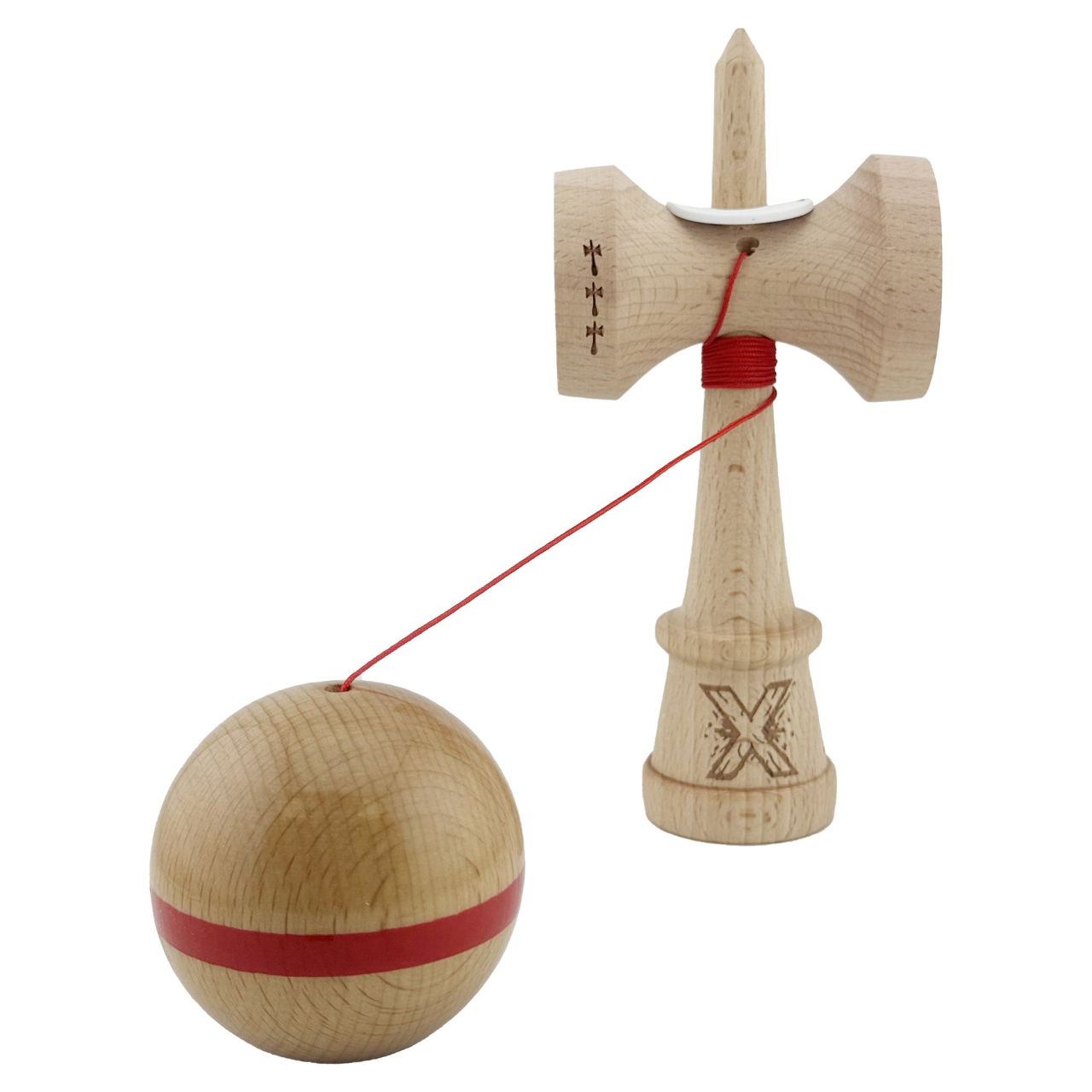 Kendama X Originala, Profesionala, Flippy, Super Sticky, Cupe Mari KING SIZE V3, Gaura in Baza, Rulment Metalic, din lemn 18 cm, Ata 62/65 cm, Original Rosu [4]