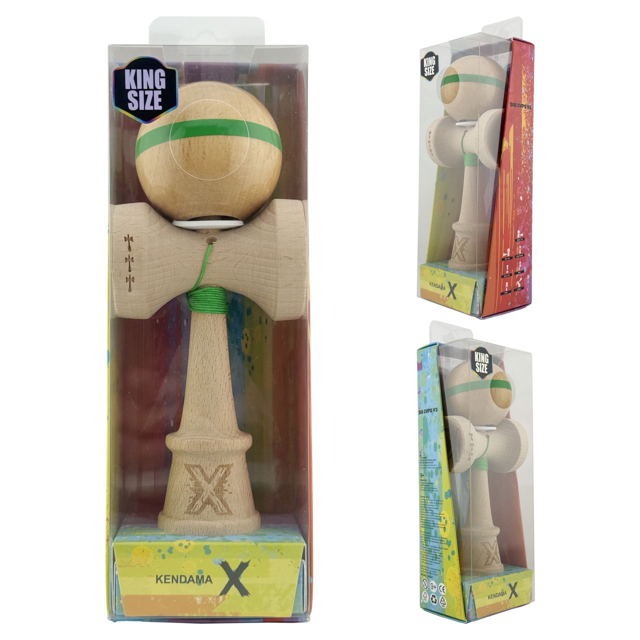 Kendama X Originala, Profesionala, Flippy, Super Sticky, Cupe Mari KING SIZE V3, Gaura in Baza, Rulment Metalic, din lemn 18 cm, Ata 62/65 cm, Original Verde [6]
