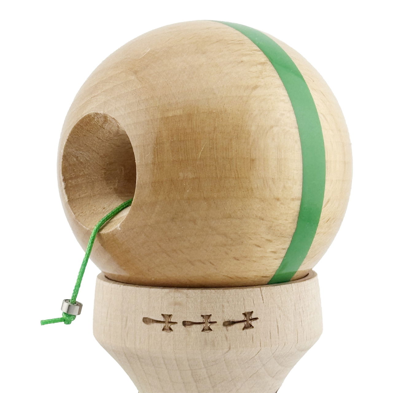 Kendama X Originala, Profesionala, Flippy, Super Sticky, Cupe Mari KING SIZE V3, Gaura in Baza, Rulment Metalic, din lemn 18 cm, Ata 62/65 cm, Original Verde [7]