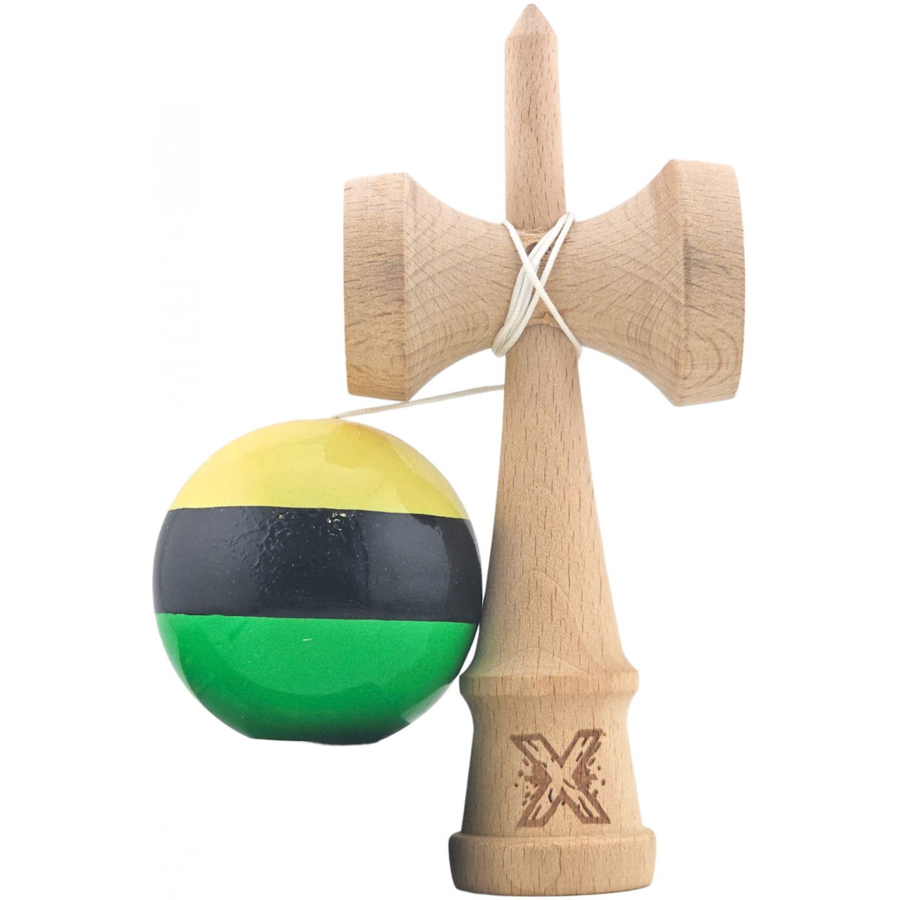 Kendama X Originala, Profesionala, Flippy, Super Sticky din Lemn, 18 cm, Galben/Negru/Verde [4]