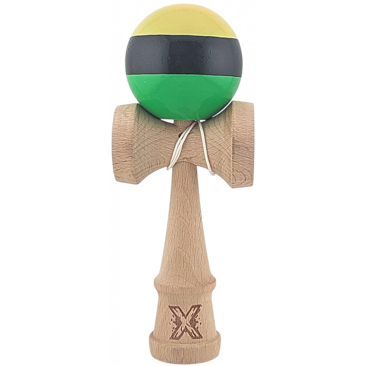 Kendama X Originala, Profesionala, Flippy, Super Sticky din Lemn, 18 cm, Galben/Negru/Verde [1]