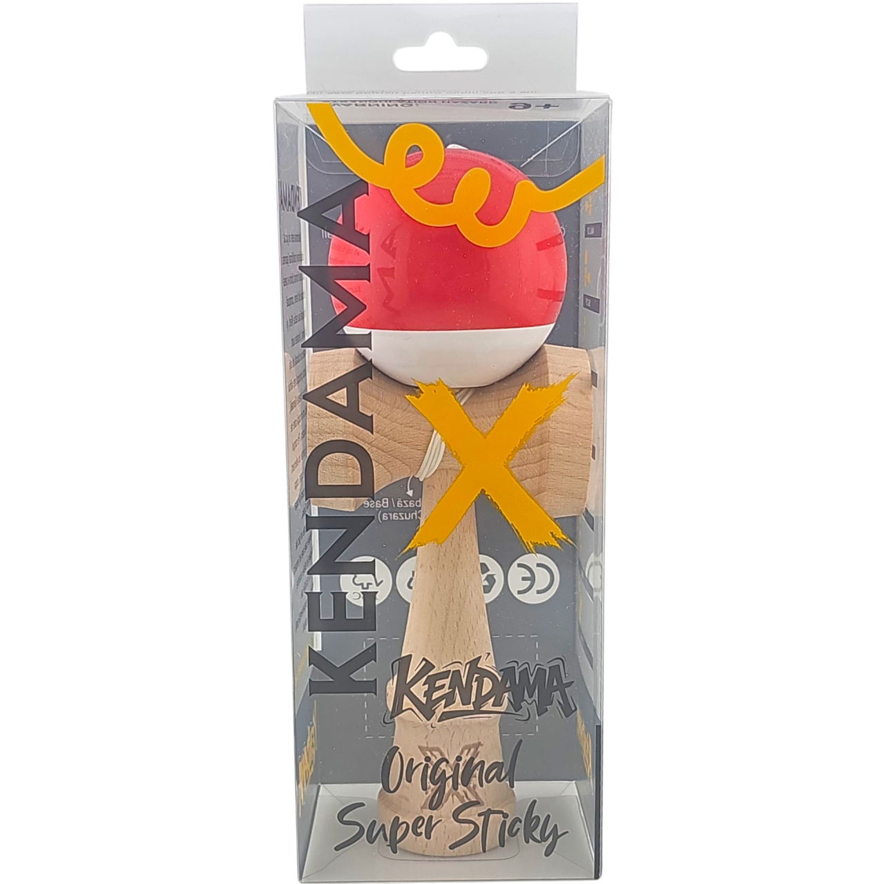 Kendama X Originala, Profesionala, Flippy, Super Sticky, din Lemn, 18 cm, Rosu/Alb [4]