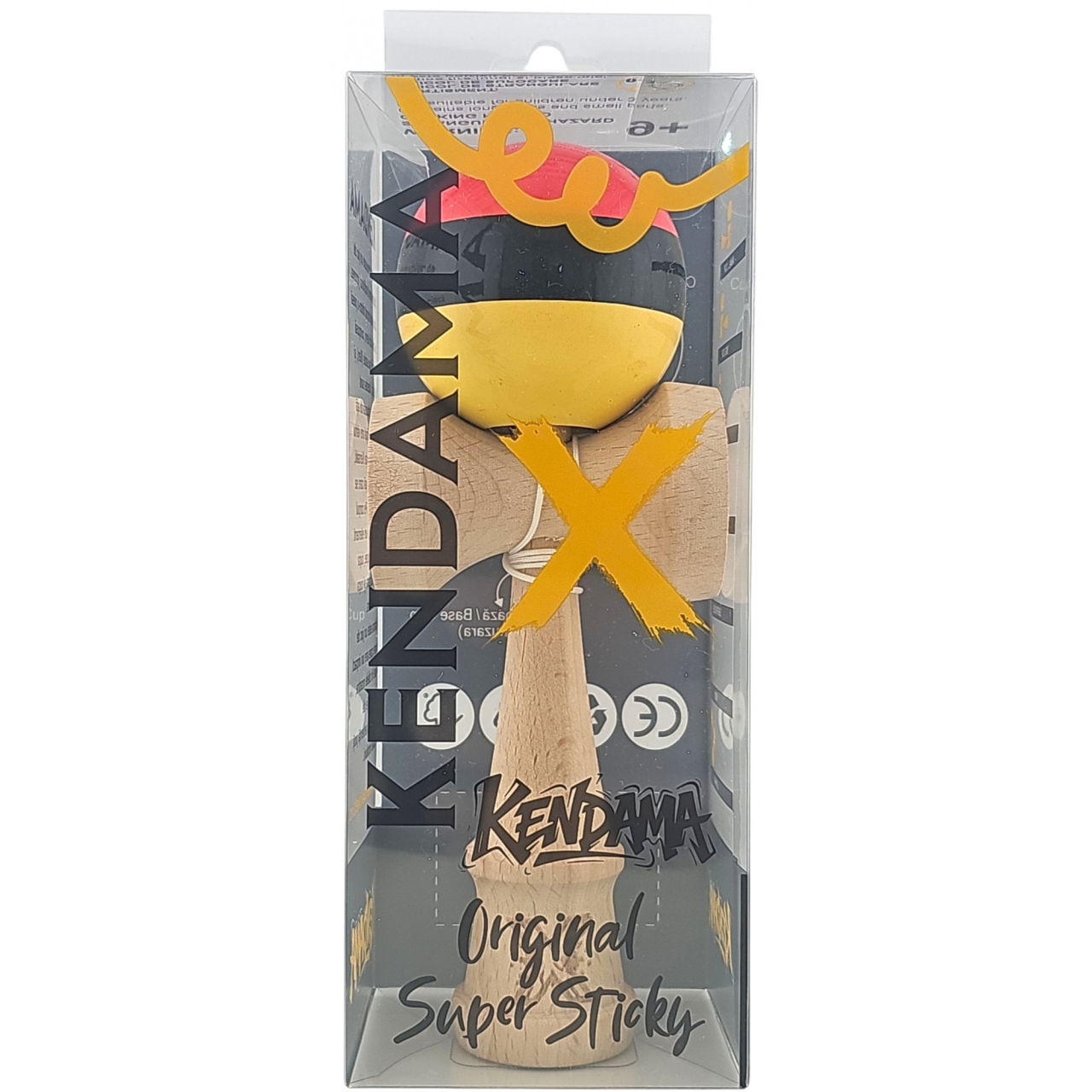 Kendama X Originala, Profesionala, Flippy, Super, Sticky din Lemn, 18 cm, Rosu/Negru/Galben [5]