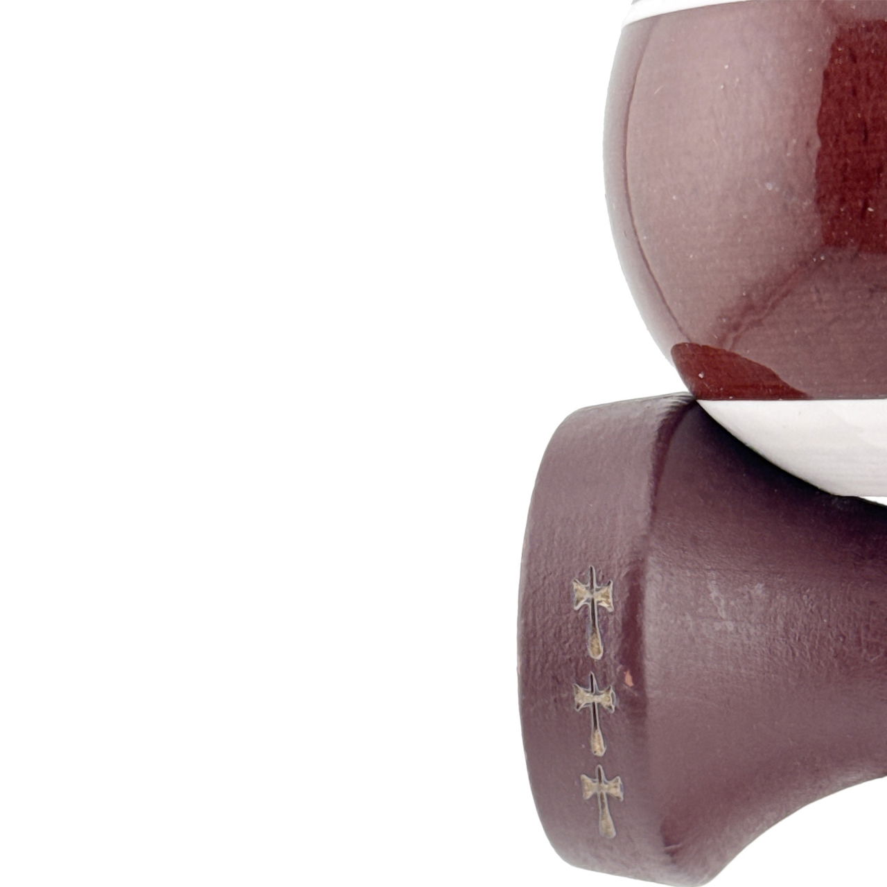 Kendama X Originala, Profesionala, Flippy, Super Sticky Legendary, Rulment Metalic cu Ata 55 cm, Alb/Maro [6]