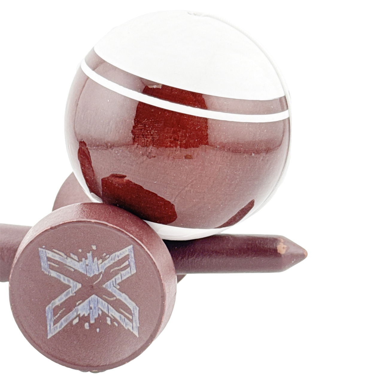 Kendama X Originala, Profesionala, Flippy, Super Sticky Legendary, Rulment Metalic cu Ata 55 cm, Alb/Maro [7]