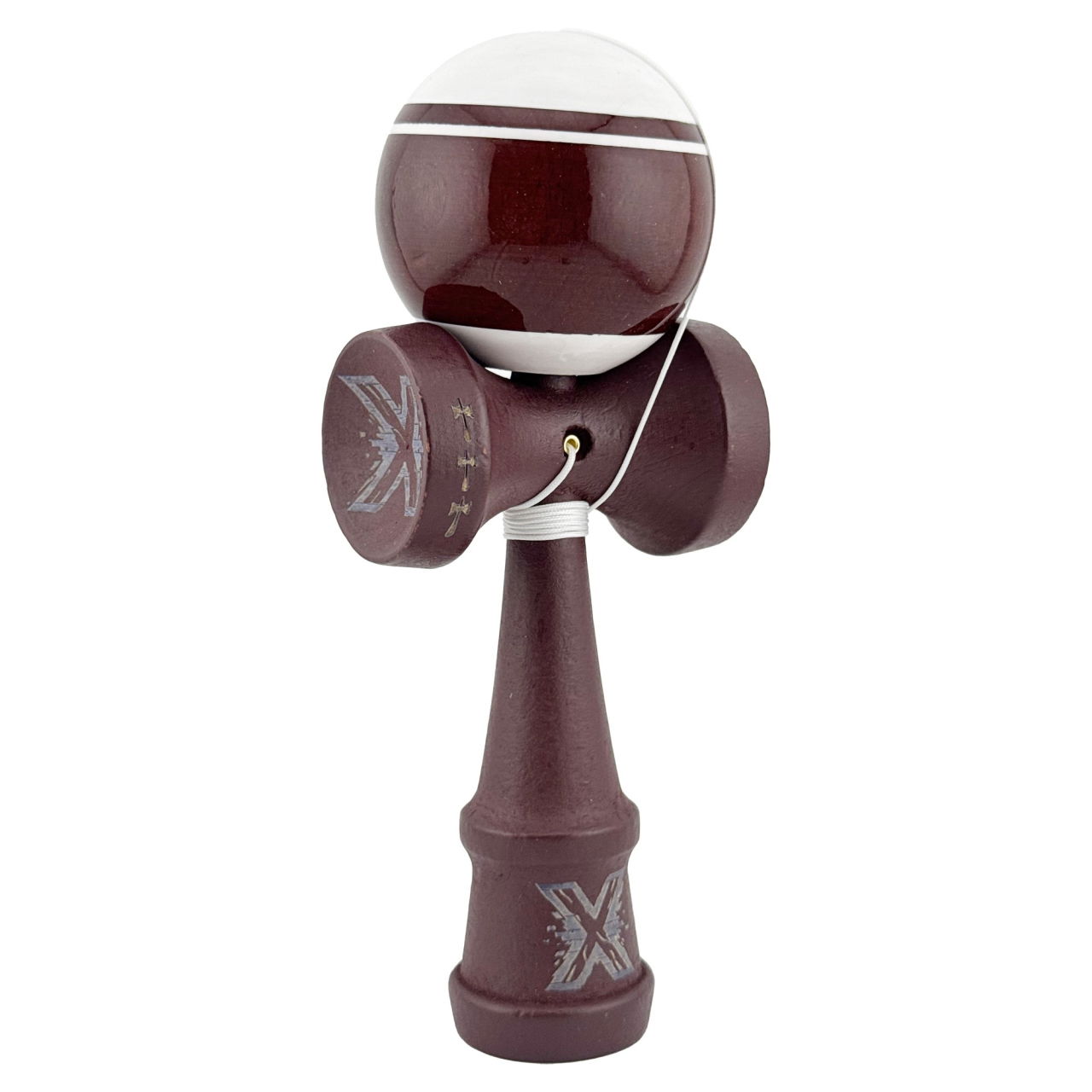 Kendama X Originala, Profesionala, Flippy, Super Sticky Legendary, Rulment Metalic cu Ata 55 cm, Alb/Maro [2]