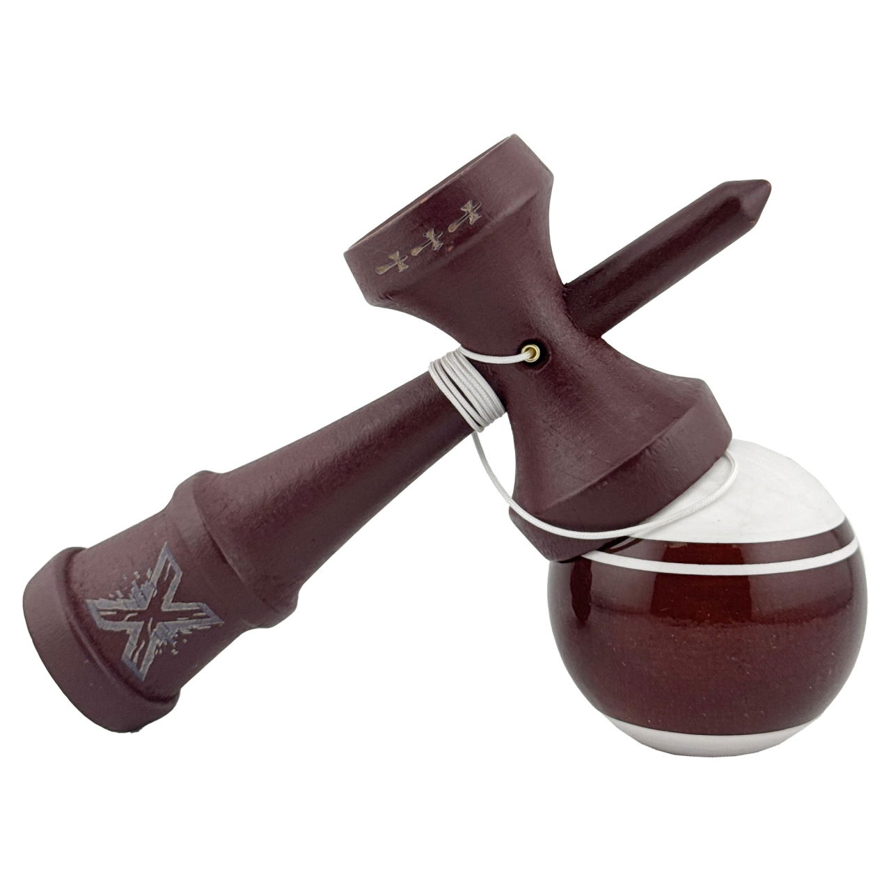 Kendama X Originala, Profesionala, Flippy, Super Sticky Legendary, Rulment Metalic cu Ata 55 cm, Alb/Maro [4]