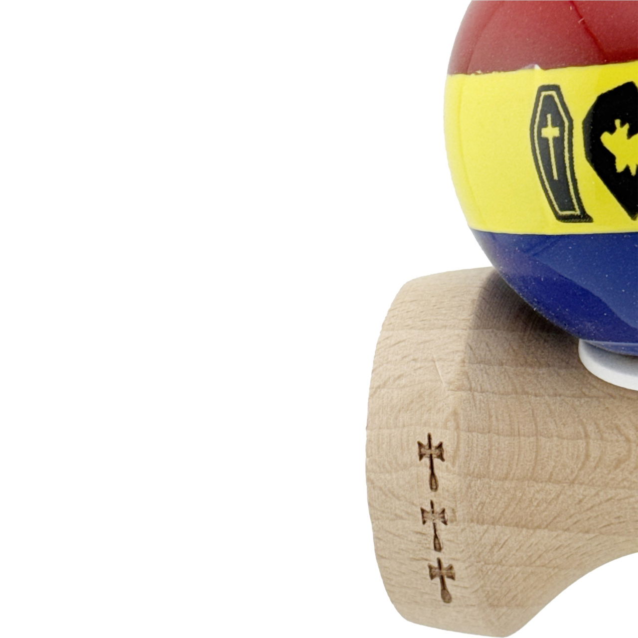Kendama X Originala, Profesionala, Flippy, Tricolor Edition Vampir Dracula, Super Sticky cu Cupe Mari KING SIZE V3, Rulment Metalic si Gaura in Baza, din Lemn 18 cm, Ata 62/65 cm, Multicolor [8]