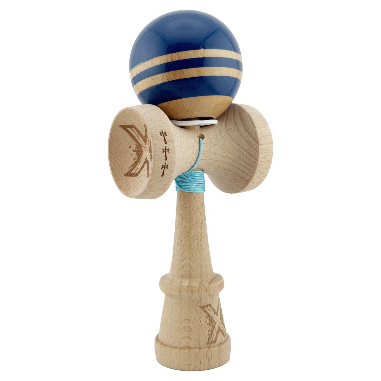 Kendama X Originala RAINBOW, Profesionala, Flippy, Cupe Mari KING SIZE V3, Super Sticky, Gaura in Baza, Rulment Metalic, din lemn 18 cm, Ata 62/65 cm, Albastru/Maro [1]