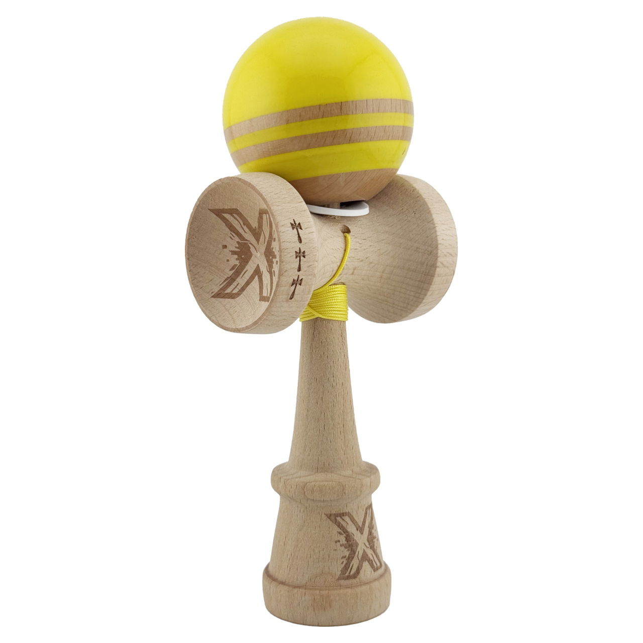 Kendama X Originala RAINBOW, Profesionala, Flippy, Cupe Mari KING SIZE V3, Super Sticky, Gaura in Baza, Rulment Metalic, din lemn 18 cm, Ata 62/65 cm, Galben/Maro [1]