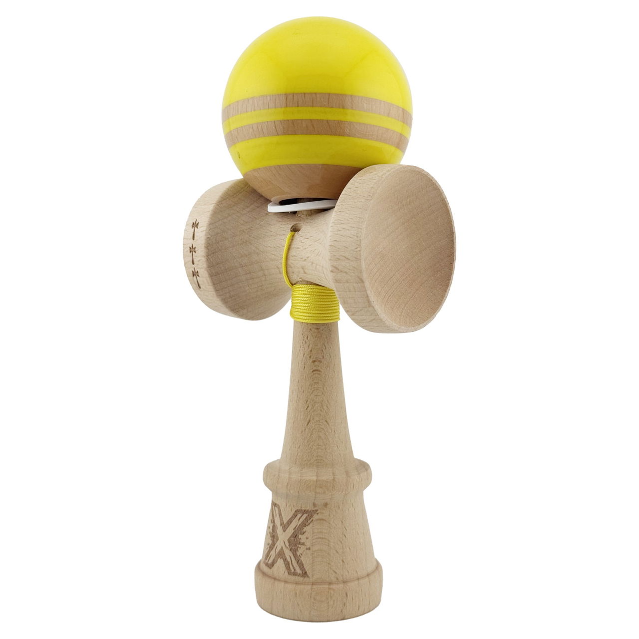 Kendama X Originala RAINBOW, Profesionala, Flippy, Cupe Mari KING SIZE V3, Super Sticky, Gaura in Baza, Rulment Metalic, din lemn 18 cm, Ata 62/65 cm, Galben/Maro [3]